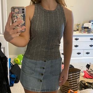 Grey, Ribbed, Tank-Top